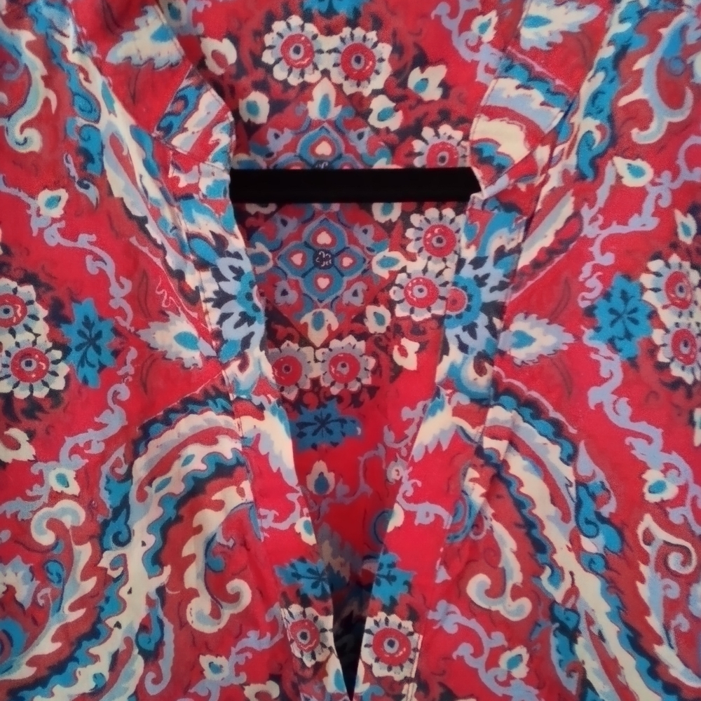 J.Crew Red/Blue/Blk/Gray Oversized Boho Cotton Tunic Size M - Picture 4 of 5